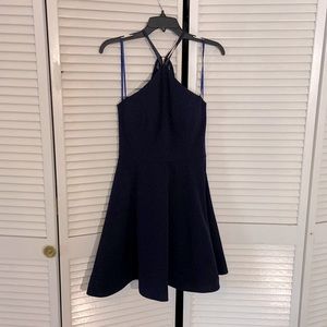 Lace Back Navy Halter Mini Dress